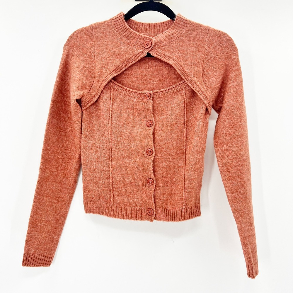ASOS DESIGN‎ Cardigan Shrug Set Womens Size 4 Terracotta Orange Excellent Cutout